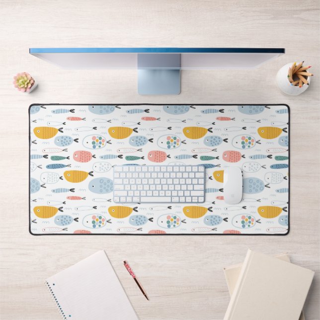Cute Doodle School of Fish Pattern Desk Mat (Office 1)