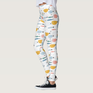 Cute Doodle School of Fish Pattern Leggings