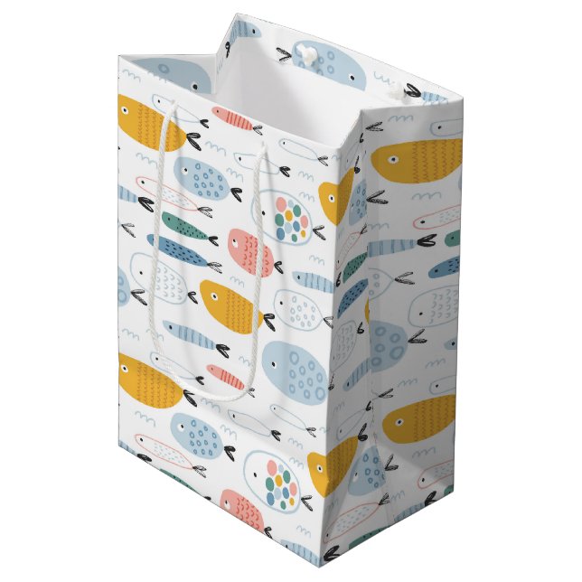Cute Doodle School of Fish Pattern Medium Gift Bag (Front Angled)