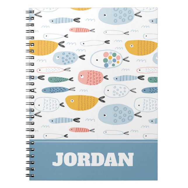 Cute Doodle School of Fish Pattern Notebook (Front)