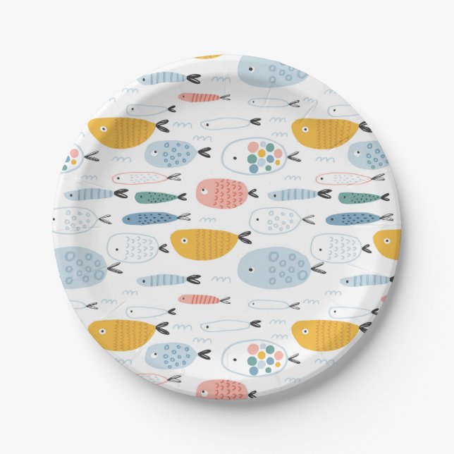 Cute Doodle School of Fish Pattern Paper Plate (Front)