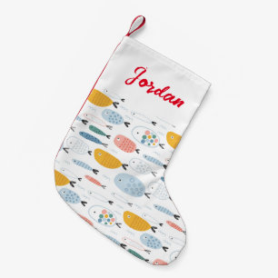 Cute Doodle School of Fish Pattern Small Christmas Stocking