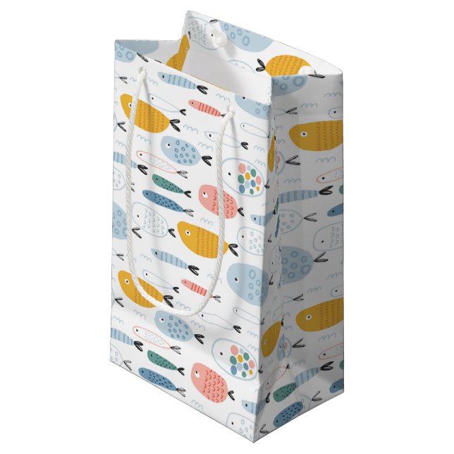 Cute Doodle School of Fish Pattern Small Gift Bag (Front Angled)
