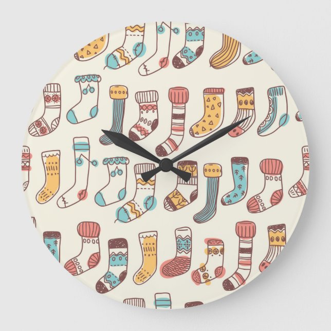 Cute Doodle Socks: Scandinavian Simplicity. Large Clock (Front)