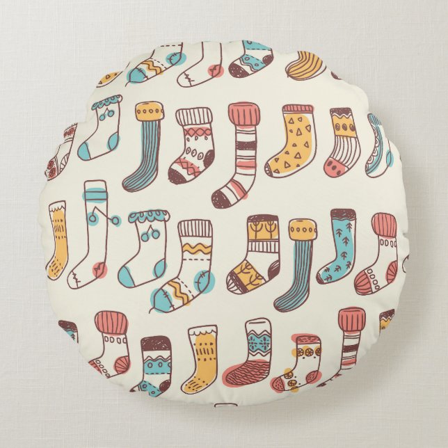 Cute Doodle Socks: Scandinavian Simplicity. Round Cushion (Front)