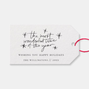 Cute Doodle Stars Christmas Phrase Stripe Pattern Gift Tags
