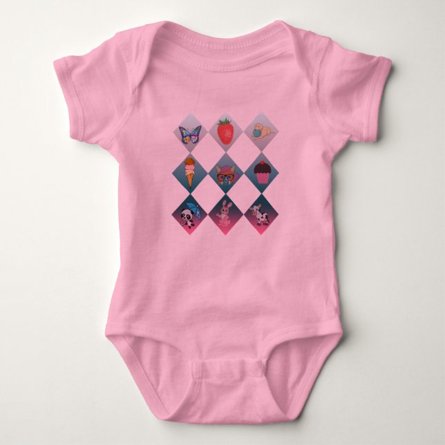 Cute Doodle Sticker Collage Baby Bodysuit (Front)