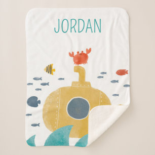 Cute Doodle Submarine Explore Sherpa Blanket