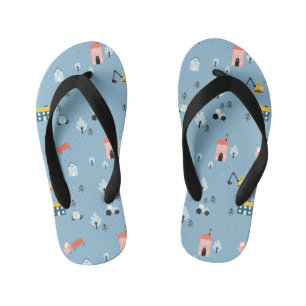 Cute Doodle Town Scene Pattern Kid's Jandals