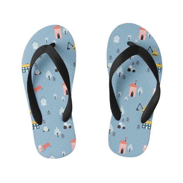 Cute Doodle Town Scene Pattern Kid's Jandals (Footbed)