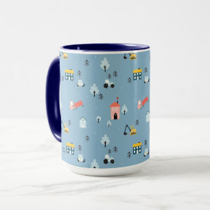 Cute Doodle Town Scene Pattern Mug