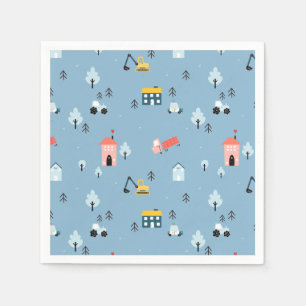 Cute Doodle Town Scene Pattern Napkin