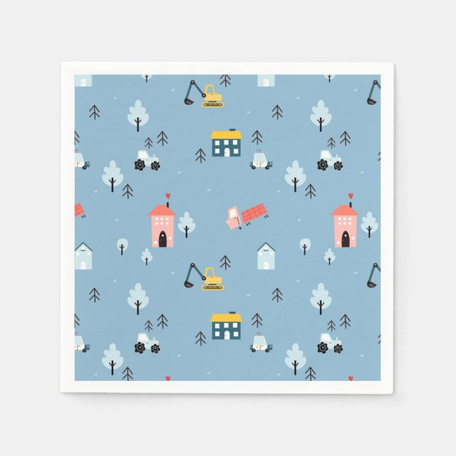 Cute Doodle Town Scene Pattern Napkin (Front)