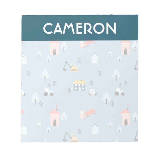 Cute Doodle Town Scene Pattern Notepad (Front)