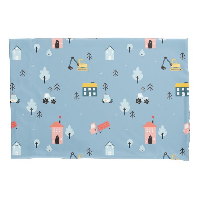 Cute Doodle Town Scene Pattern Pillowcase (Front)