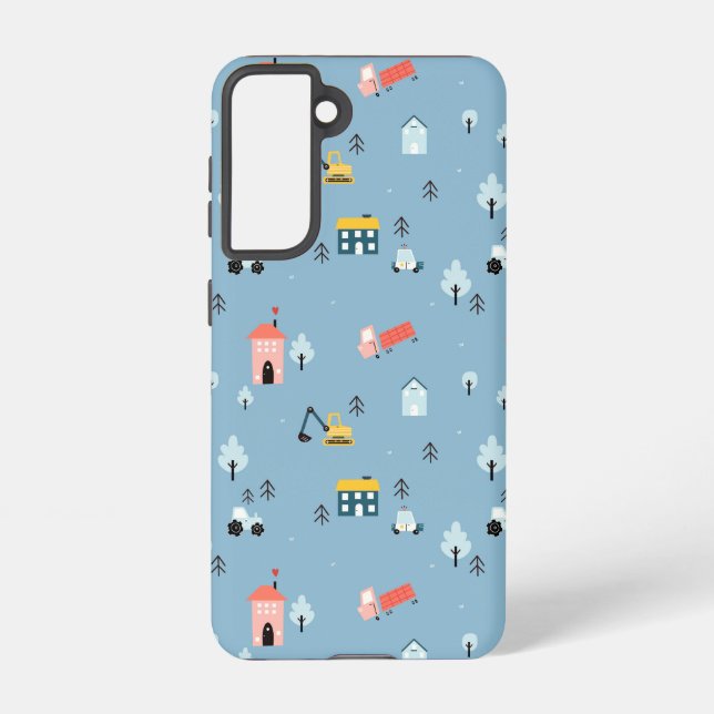 Cute Doodle Town Scene Pattern Samsung Galaxy S21 Case (Back)