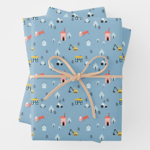Cute Doodle Town Scene Pattern Wrapping Paper Sheet