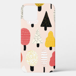 Cute doodle trees seamless vintage pattern. Repeat iPhone 12 Case
