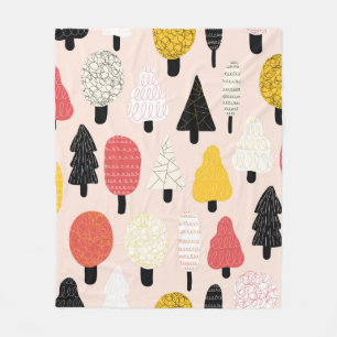 Cute doodle trees seamless vintage pattern. Repeat Fleece Blanket