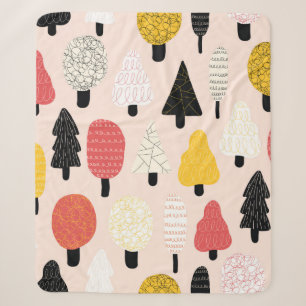 Cute doodle trees seamless vintage pattern. Repeat Sherpa Blanket