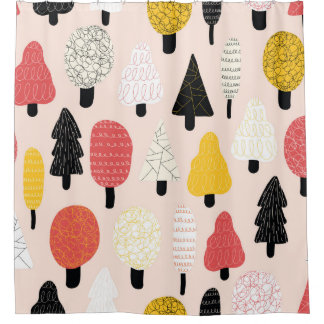 Cute doodle trees seamless vintage pattern. Repeat Shower Curtain