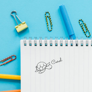 Cute Doodle Turtle Custom Personalise Name Self-inking Stamp