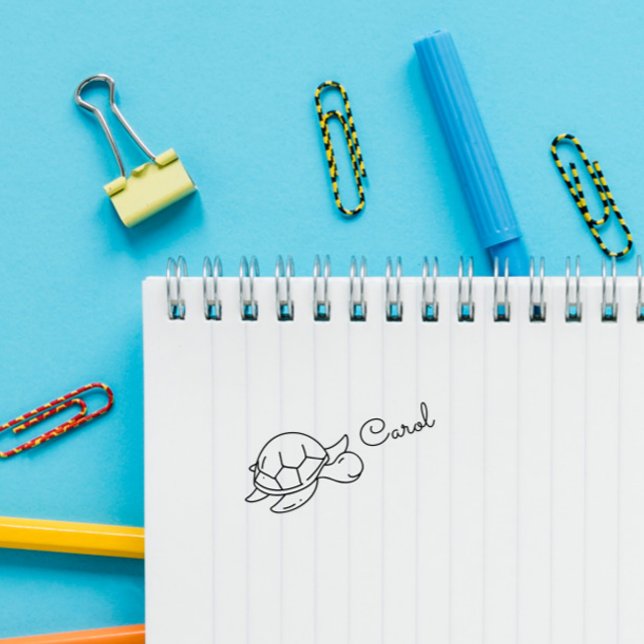Cute Doodle Turtle Custom Personalise Name  Self-inking Stamp (Creator Uploaded)