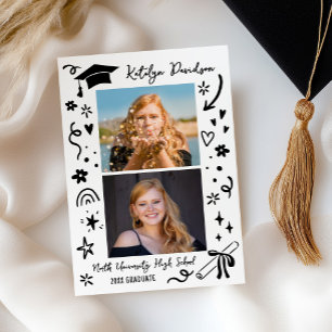 Cute Doodle Two Photo Graduation Announcement