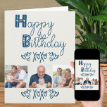 Cute Doodle Typography Blue Grey 3 Photo Birthday Card<br><div class="desc">Create your own frameworthy Birthday Card with 3 of your favourite photos. The design has cute whimsical typography hand lettered with love hearts and doodles. The photo template will display your pictures in square / instagram format in a simple photo strip collage. The message inside is fully editable and you...</div>