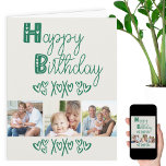 Cute Doodle Typography Green 3 Photo Birthday Card<br><div class="desc">Create your own frameworthy Birthday Card with 3 of your favourite photos. The design has cute whimsical typography hand lettered with love hearts and doodles. The photo template will display your pictures in square / instagram format in a simple photo strip collage. The message inside is fully editable and you...</div>