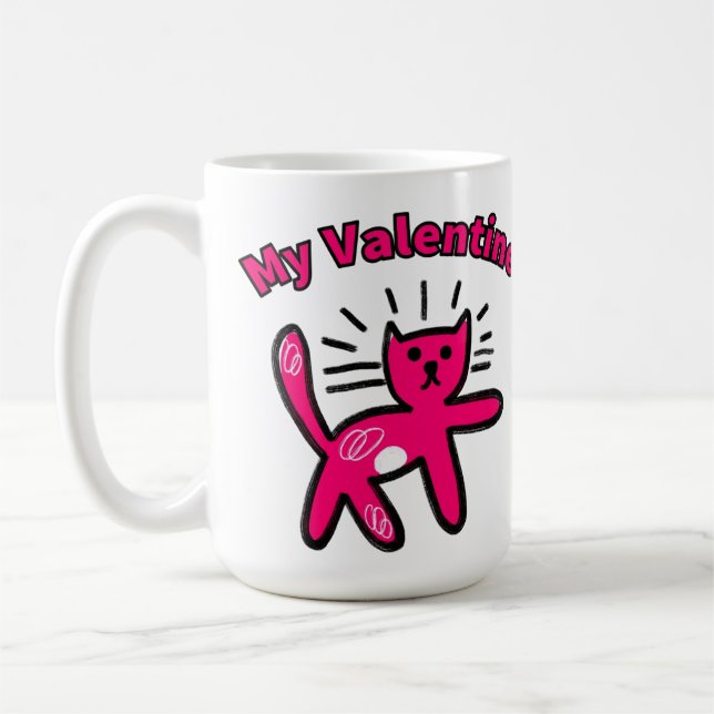 Cute doodle valentine cat coffee mug (Left)