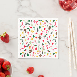 Cute Doodle Whimsical Christmas Holiday Hand-drawn Napkin