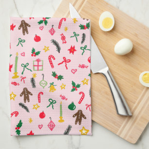 Cute Doodle Whimsical Christmas Holiday Hand-drawn Tea Towel