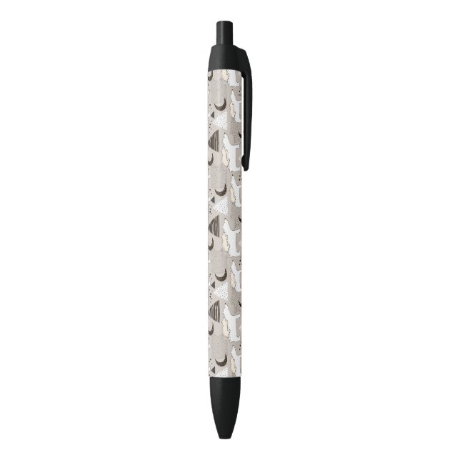 Cute Doodle Woodland Bear Pattern Black Ink Pen (Bottom (Vertical))