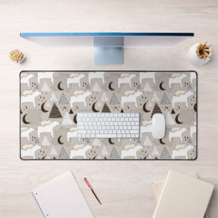 Cute Doodle Woodland Bear Pattern Desk Mat