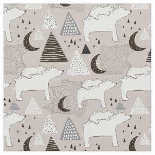Cute Doodle Woodland Bear Pattern Fabric