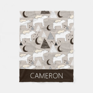 Cute Doodle Woodland Bear Pattern Fleece Blanket