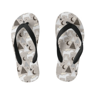 Cute Doodle Woodland Bear Pattern Kid's Jandals