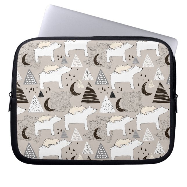 Cute Doodle Woodland Bear Pattern Laptop Sleeve (Front)