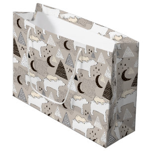 Cute Doodle Woodland Bear Pattern Large Gift Bag