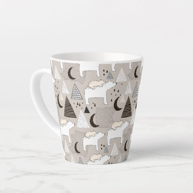 Cute Doodle Woodland Bear Pattern Latte Mug (Left Angle)