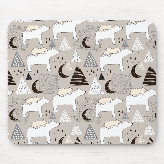 Cute Doodle Woodland Bear Pattern Mouse Pad (Front)
