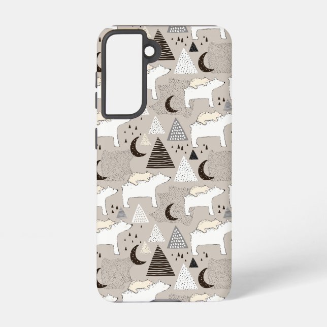 Cute Doodle Woodland Bear Pattern Samsung Galaxy S21 Case (Back)