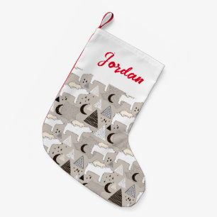 Cute Doodle Woodland Bear Pattern Small Christmas Stocking