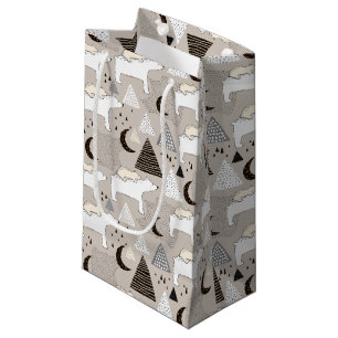 Cute Doodle Woodland Bear Pattern Small Gift Bag