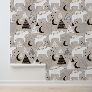 Cute Doodle Woodland Bear Pattern Wallpaper
