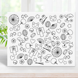 Cute Doodles of Japan Kawaii Culture Colouring Pag Rubber Stamp