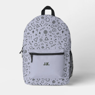 cute doodles retro pattern blue grey printed backpack