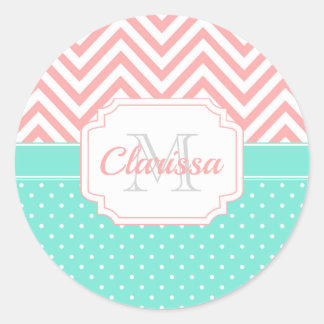 Cute Dots & Chevron Classic Round Sticker