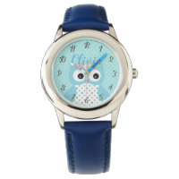 Cute Dotty Blue Owl Art Personalised Girls